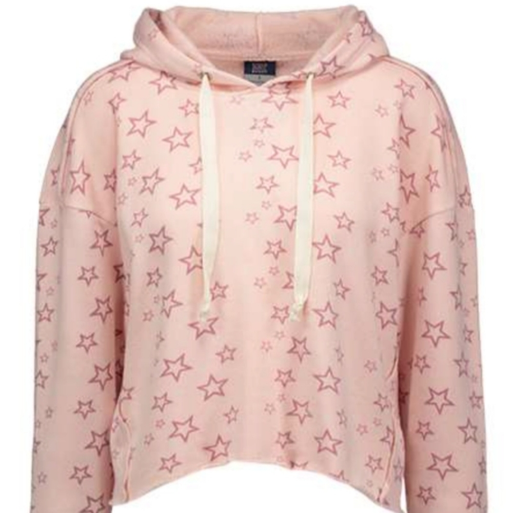 New With Tags MV Sport Women's Pink Fleece Starry Cropped Hooded Sweatshirt 2XL